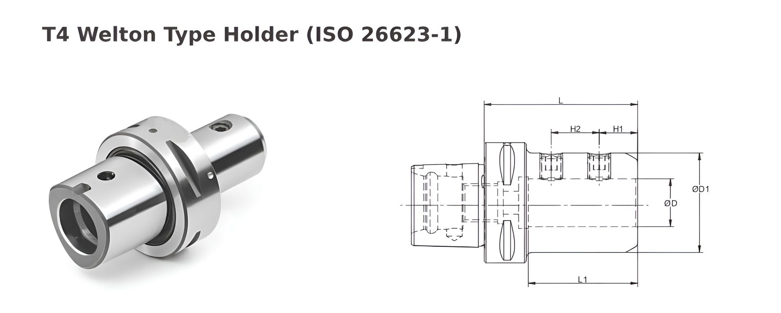 Polygonal Shank T4 WN0.375'' 3.15'' Weldon Type Holder(Balanced to G2.5 25000 RPM) (ISO 26623-1) (Compatible with Capto® Style C4)